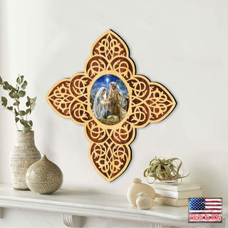 Holy Family Filigree Wooden Cross by D. Gelsinger - Inspirational Icon Decor - 88483-DG