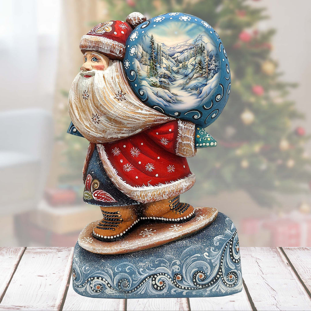 Winter Landscape Sack Santa Hand-Painted WOODCARVED Masterpiece by G. DeBrekht - Christmas Decor - 8204016 *** PRE-ORDER - Handmade Just for You! ***
