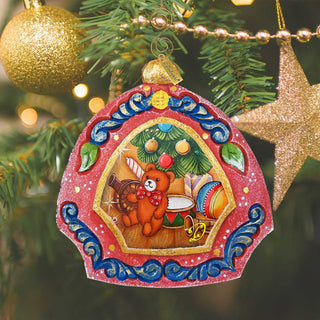Teddy Bear Medallion Sculpted Hand-Painted Christmas Ornament by G. DeBrekht - Christmas Decor - 6102842
