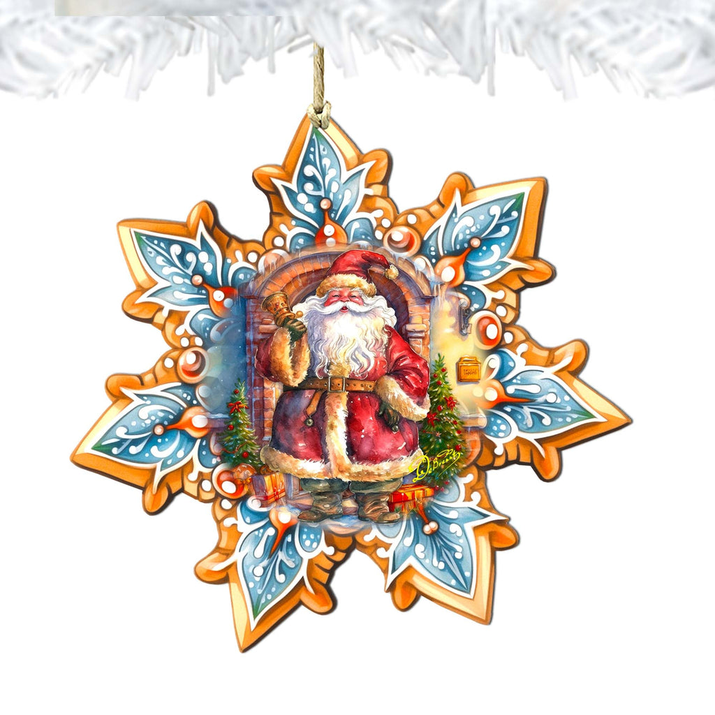Santa with Bell Snowflake Large Wooden Ornament by G. Debrekht - Christmas Santa Snowman Decor - 8688419M