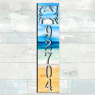 Beach House Numbers - Custom Coastal Door Number Sign - Crab Wooden Cottage Number Plaque - Nautical Home Address Sign MA989809