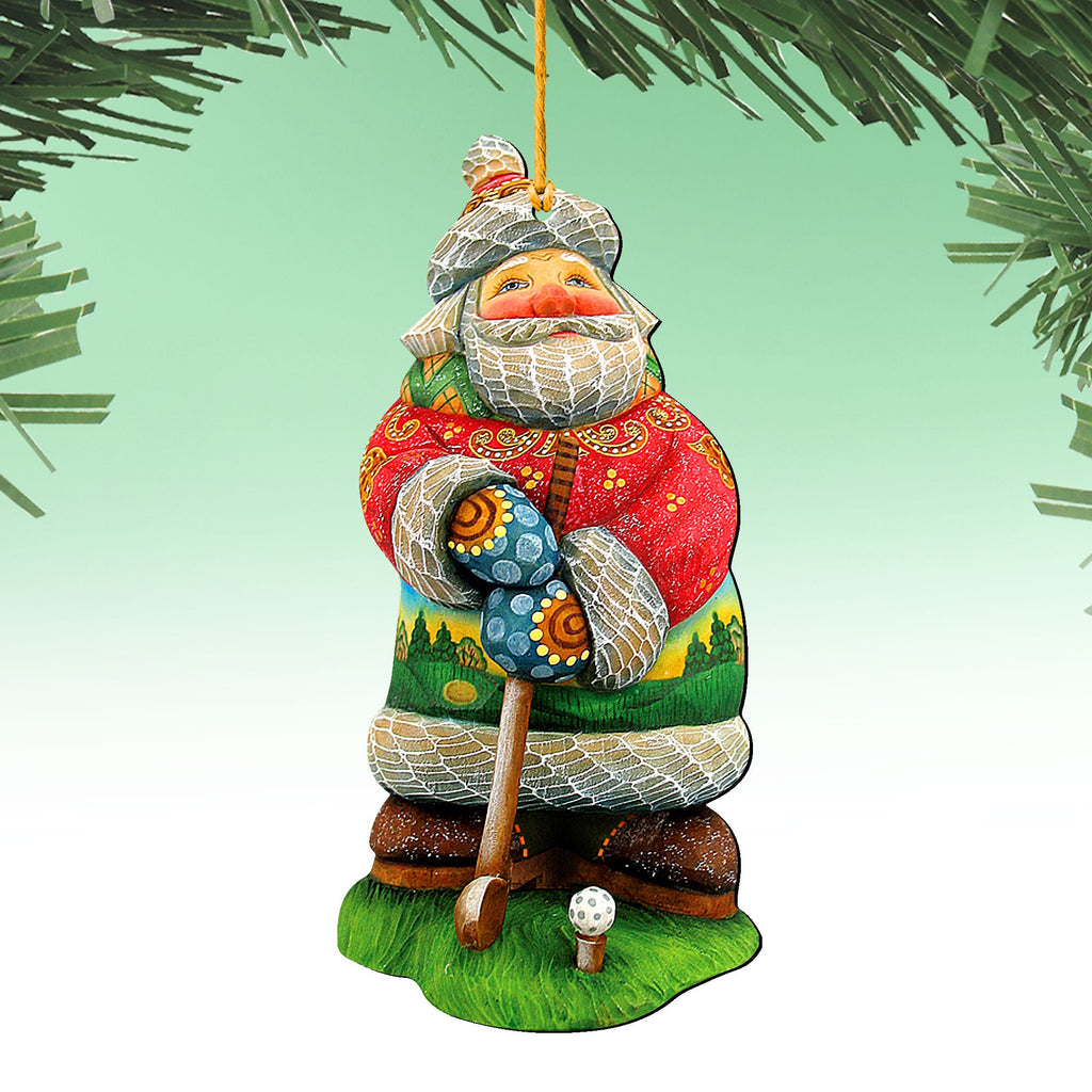 Golfer Santa Christmas Wooden Ornaments by G. DeBrekht - Christmas Santa Snowman Decor - 8157675