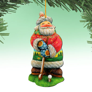 Golfer Santa Christmas Wooden Ornaments by G. DeBrekht - Christmas Santa Snowman Decor - 8157675