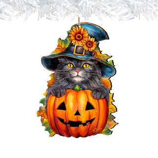 Black Cat Pumpkin Wooden Ornaments by G. Debrekht Halloween Decor - 8652794