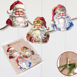 Jolly Santa Faces Clip-On Eco Wood Decorative Ornaments Set of 3 by G. Debrekht - Christmas Decor - 8091045C-S3
