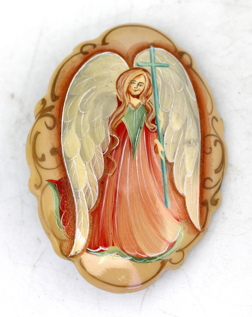 Handpainted Lacquered Miniature Jewelry Brooch Pin by G.DeBrekht Unique Handmade Gift Collectible and Home Decoration