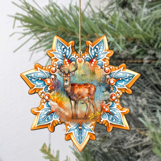 Forest Elk Snowflake Wooden Ornaments by G. Debrekht - Nature Wildlife Decor - 8688413