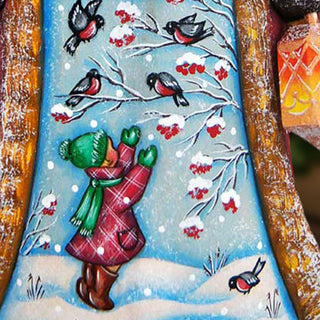 Girl with Bird Family Hand-Painted WOODCARVED Masterpiece by G. DeBrekht - Christmas Decor - 8214841 *** PRE-ORDER - Handmade Just for You! ***