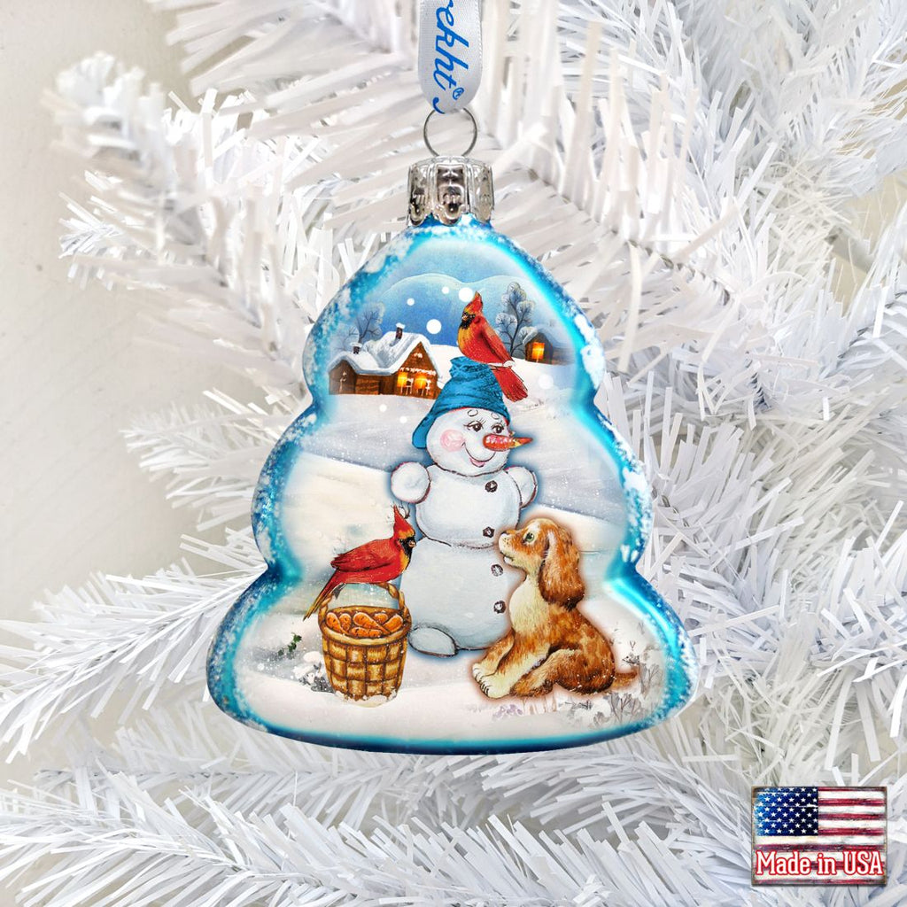 Building A Snowman Mercury Glass Ornament by G. DeBrekht - Christmas Santa Snowman Decor - 773021