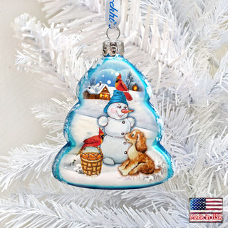 Building A Snowman Mercury Glass Ornament by G. DeBrekht - Christmas Santa Snowman Decor - 773021