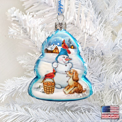 Building A Snowman Mercury Glass Ornament by G. DeBrekht - Christmas Santa Snowman Decor - 773021