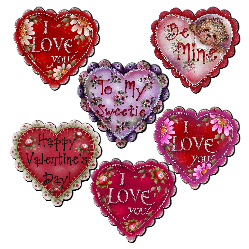 Hearts of Love Clip-On Eco Wood Decorative Ornaments Set of 6 - Family Love Decor - 8090128C-S6