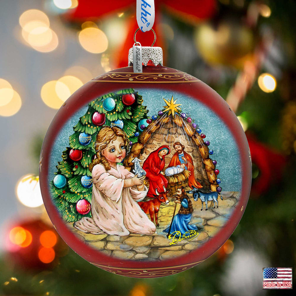 Christmas Miracle Lg Glass Ornament in Red by G.Debrekht - Nativity Holiday Decor - 73929R