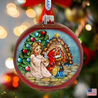 Christmas Miracle Lg Glass Ornament in Red by G.Debrekht - Nativity Holiday Decor - 73929R