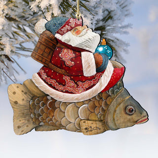 Goldfish Santa Wooden Ornaments by G. DeBrekht - Christmas Santa Snowman Decor - 8121635