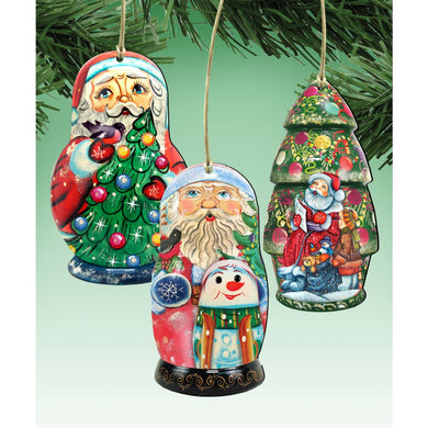 Santa Doll Wooden Ornaments Set of 3 by G. DeBrekht - Christmas Santa Snowman Decor - 8100104S3