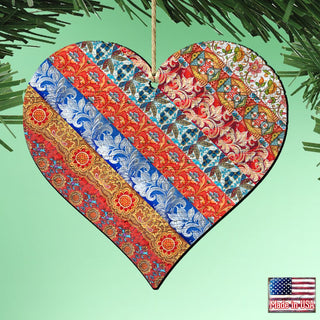 Quilted Heart Wooden Ornaments Valentine by G. DeBrekht - Love Family Kids Decor - 8198736
