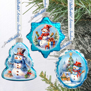 Snowmen Mercury Glass Ornaments Set of 3 by G. Debrekht - Christmas Santa Snowman Decor - 770148S3