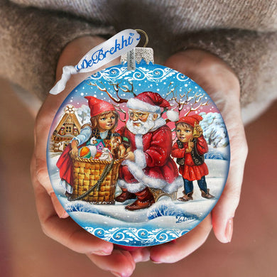 Vintage Christmas Ball in Blue Glass Ornament Limited Edition by G. DeBrekht - Christmas Santa Snowman Decor - 73840B