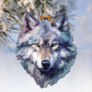 Alaskan Wolf Face Wooden Ornaments by G.Debrekht - Wildlife Holiday Decor - 8710125-1
