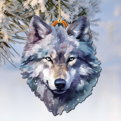 Alaskan Wolf Face Wooden Ornaments by G.Debrekht - Wildlife Holiday Decor - 8710125-1
