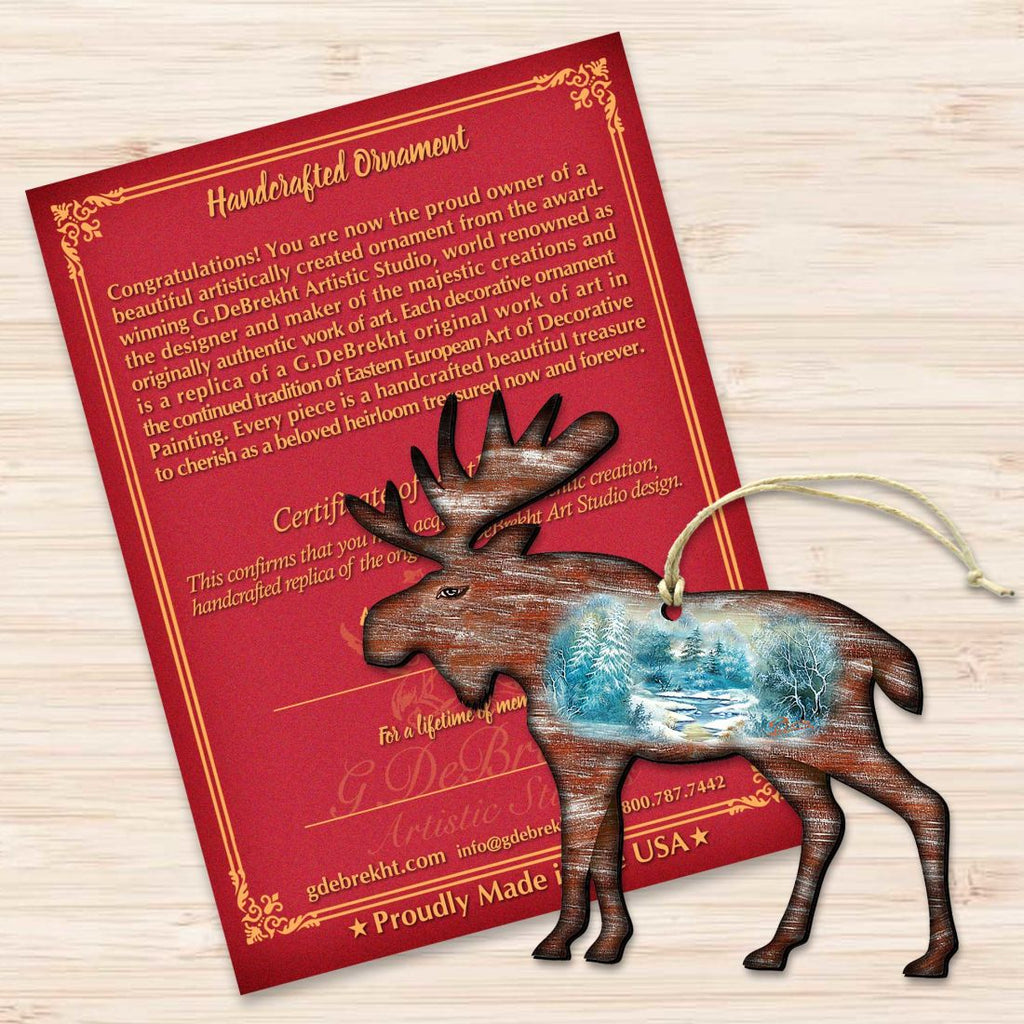 Woodsy Moose Christmas Wooden Ornaments by G. DeBrekht - Wildlife Holiday Decor - 8198222