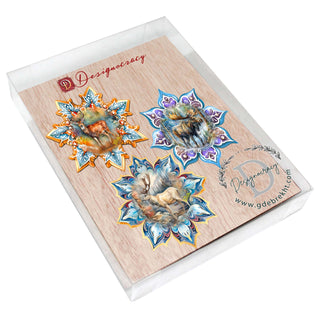 Forest Animals Snowflake Eco Wood Ornaments Set of 3 by G. Debrekht - Nature Wildlife Decor - 8090145-S3
