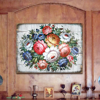 Floral Composition Rustic Wooden Wall Art by G. DeBrekht - Floral Ornamental Decor - 85102B