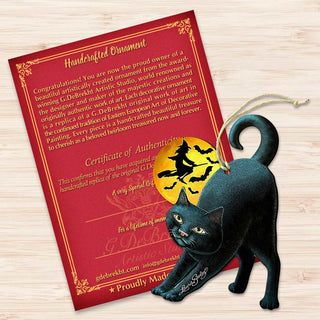 Spooky Night Black Cat Wooden Ornaments by Laura Seeley - Thanksgiving Halloween Decor - 8512054-3-LS