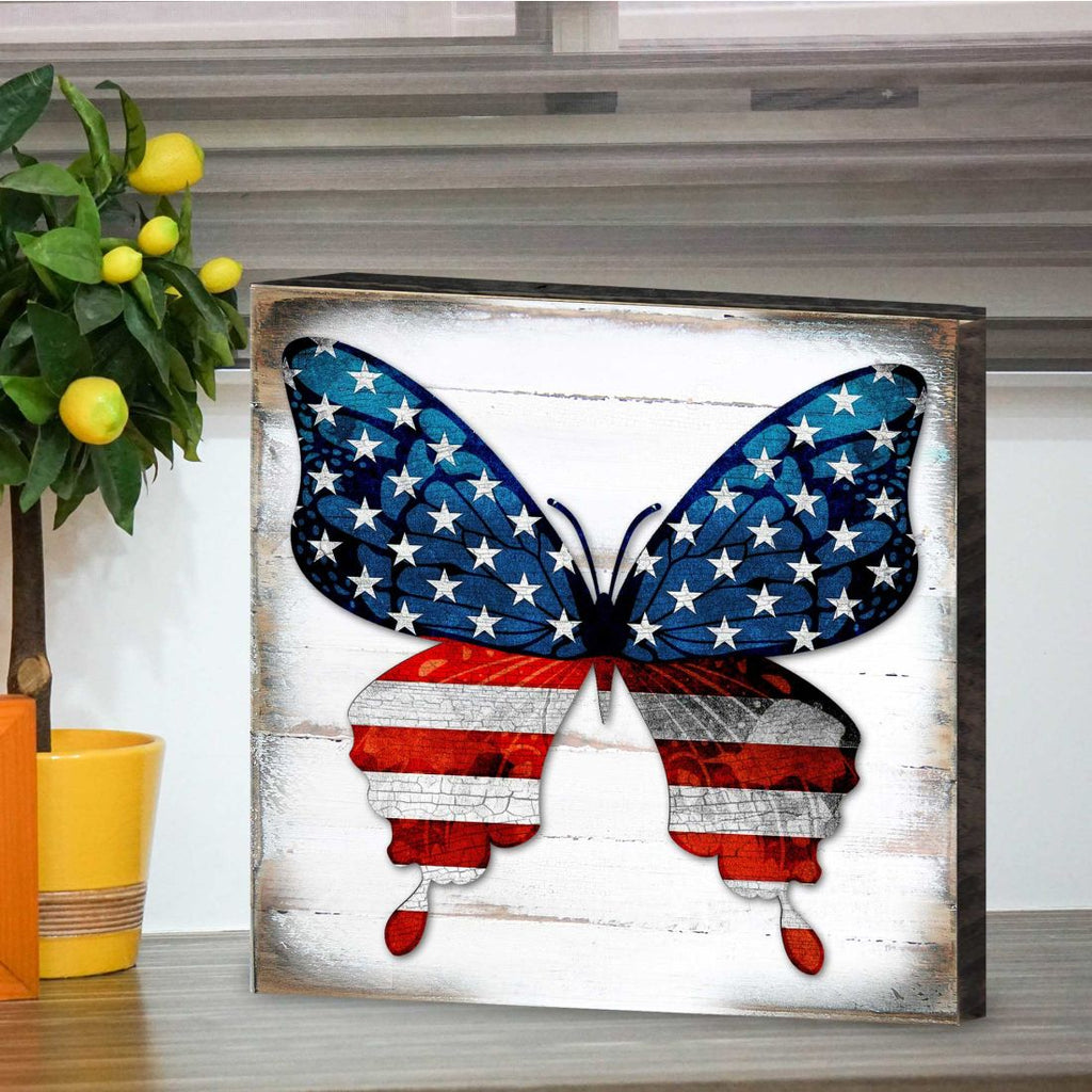 USA Butterfly Patriotic Wall Block - American Patriotic Decor - 8187127B