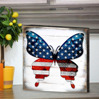 USA Butterfly Patriotic Wall Block - American Patriotic Decor - 8187127B