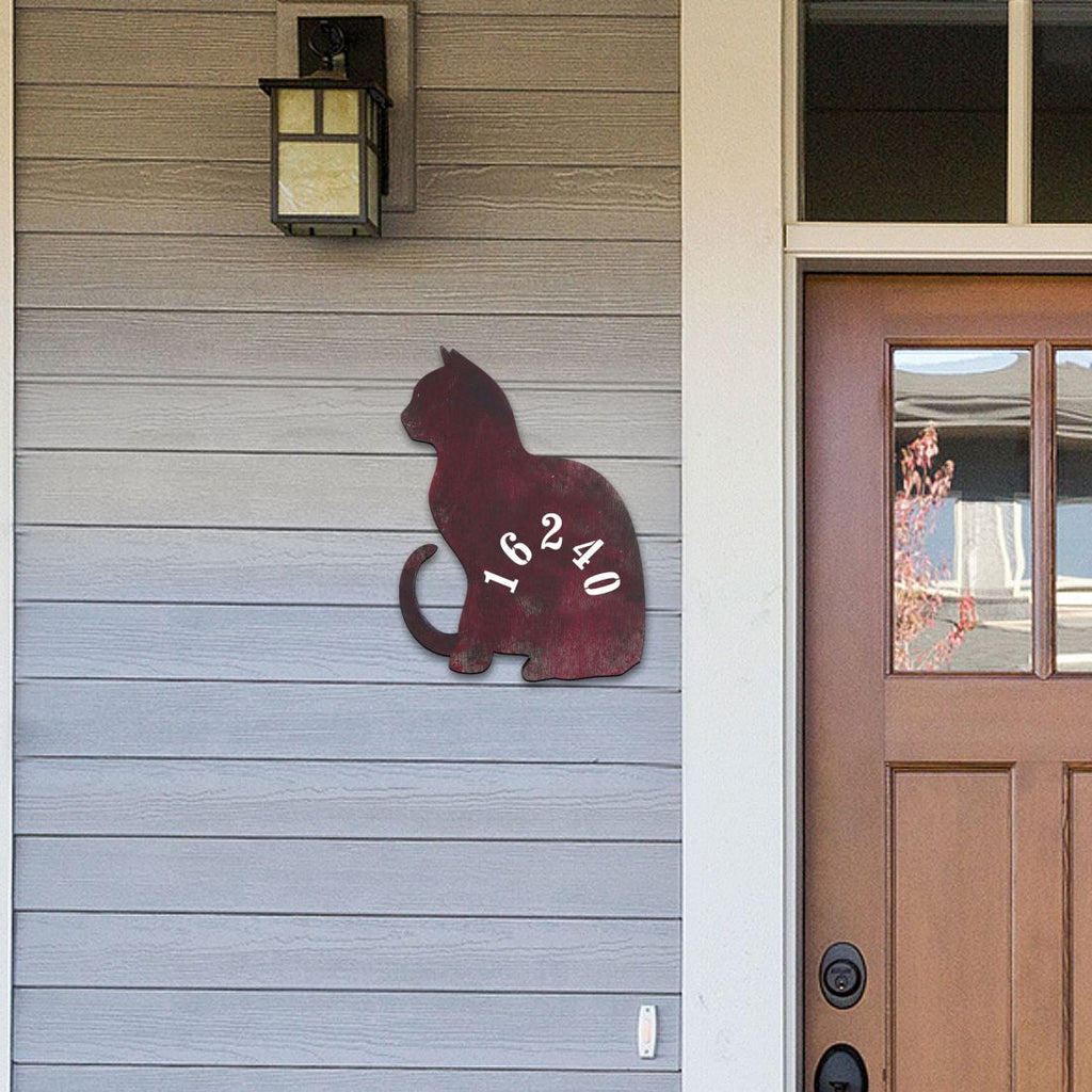 Cat Wooden Custom House Number Sign - Pets Dog and Cats Decor - Handcrafted Wooden Address Sign - MA98111