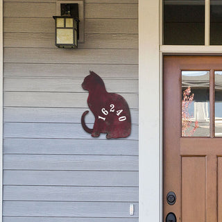 Cat Wooden Custom House Number Sign - Pets Dog and Cats Decor - Handcrafted Wooden Address Sign - MA98111