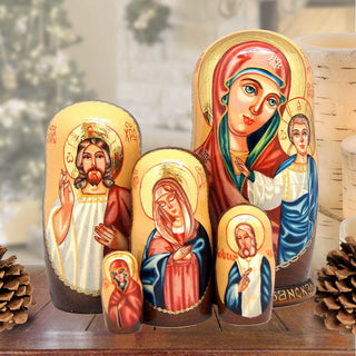 Icon Golden Stacking Matreshka Nesting Hand-Painted Dolls Set of 5 by G. DeBrekht - Nativity Holiday Decor - 130123