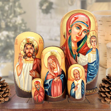 Icon Golden Stacking Matreshka Nesting Hand-Painted Dolls Set of 5 by G. DeBrekht - Nativity Holiday Decor - 130123