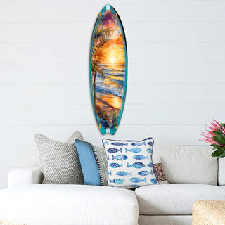 Surfboard Coastal Wall Art - Golden Waves Ocean Sunset Wall Art by G. DeBrekht - Coastal Holiday Decor - 8490136HS