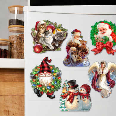 Santa and Friends Decorative Eco Wood Magnets Set of 6 by D. Gelsinger - Christmas Decor - 8090134G-S6