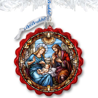 Sacred Beauty - Classic Holy Family Nativity Wreath Glass Ornament by G. Debrekht - Nativity Holiday Decor - 759-056