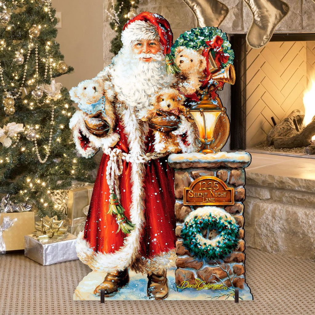 Silent Night Santa Christmas Outdoor Yard Sign by D. Gelsinger - Christmas Santa Snowman Decor - 8461013F-1315