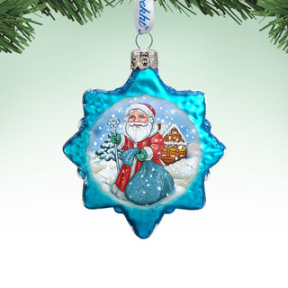Santa With Blue Bag Mercury Glass Ornament by G. DeBrekht - Christmas Santa Snowman Decor - 777385