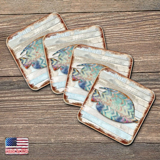 Tropical Fish Coastal Wooden Cork Coasters Gift Set of 4 by Nature Wonders - Coastal Sea-Life Decor - 8198527-2-9C-S4