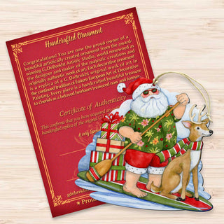 Christmas Decoration Paddleboarding Santa - Handmade Wooden Tree Ornament by Susan Winget - 8471114-SW