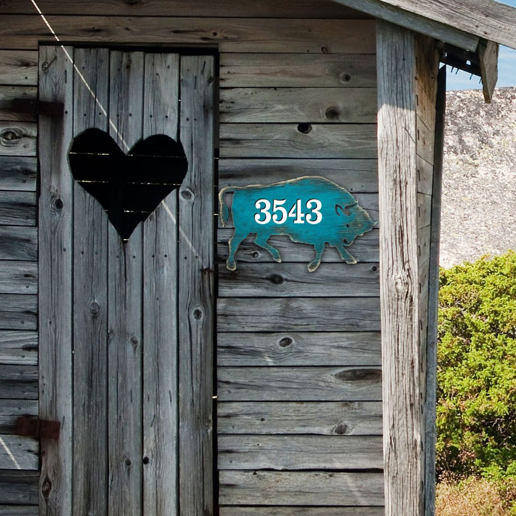 Buffalo Wooden Custom House Number Sign - Nature Wildlife Decor - Handcrafted Wooden Address Sign - MA98226