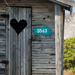 Buffalo Wooden Custom House Number Sign - Nature Wildlife Decor - Handcrafted Wooden Address Sign - MA98226