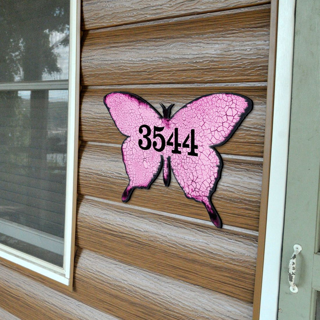 Butterfly Wooden Custom House Number Sign - Easter Spring Decor - Handcrafted Wooden Address Sign - MA98413