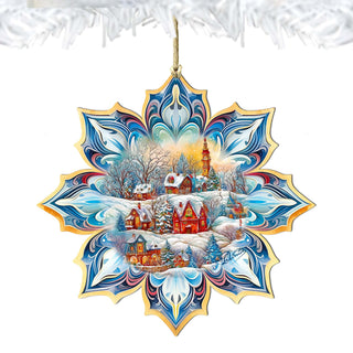 Winter Village Snowflake Large Wooden Ornament by G. Debrekht - Christmas Decor - 8688418M