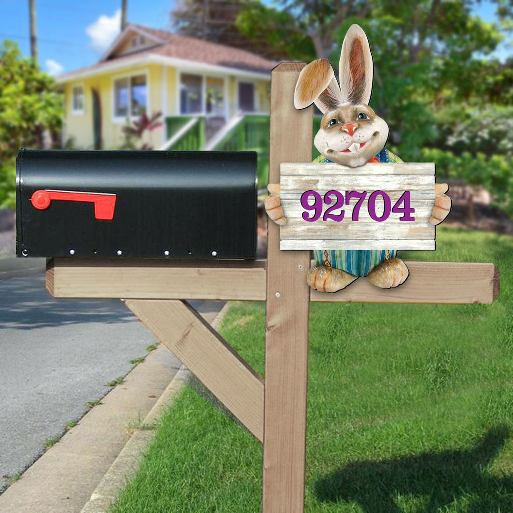 Bunny Greeter Wooden Personalized House Number Sign - Easter Spring Decor - Handcrafted Wooden Address Sign - MA81544232