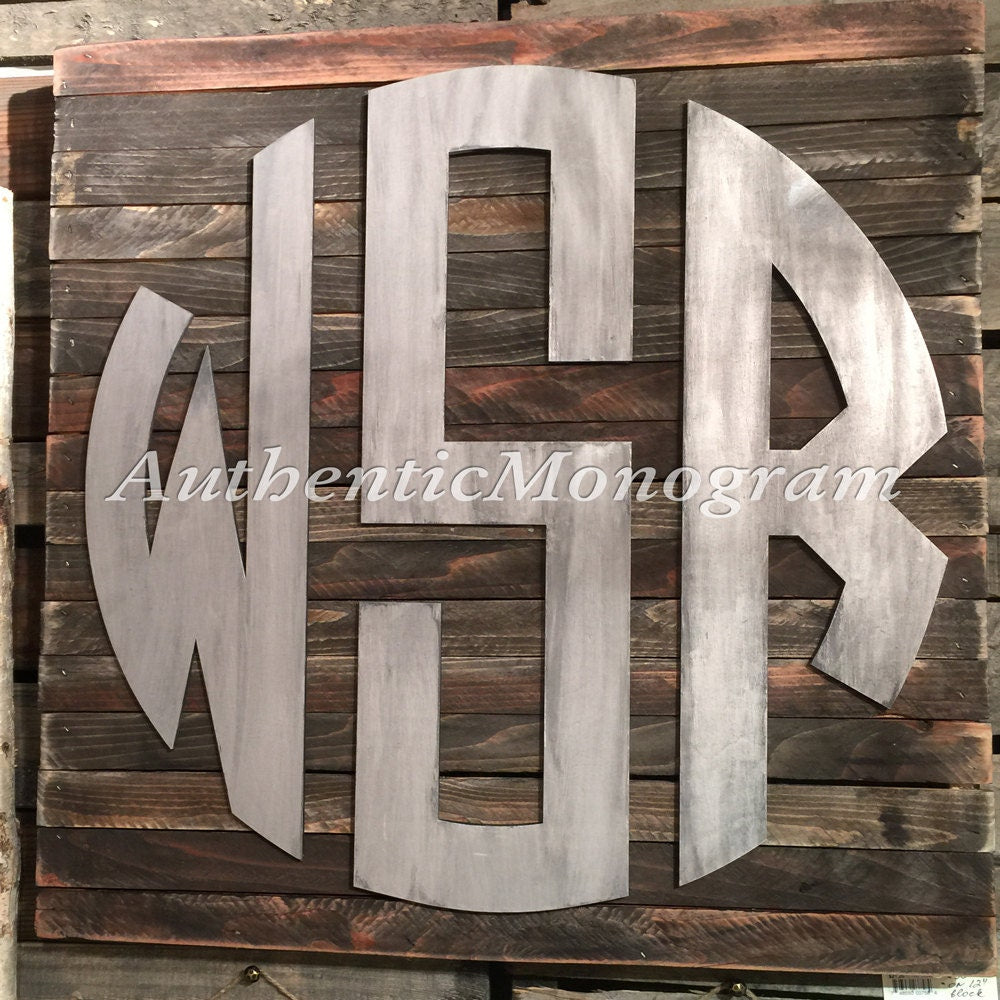Personalized gifts 3 letter Monogram Circle Script mounted on Distressed wooden Board Home Decor Wedding Baby gift 5116P