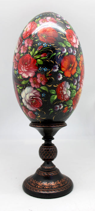 One-of-a-Kind Easter Egg Zhostovo Floral Birds Authentic Hand-Painted Wooden Decor 11 Tall by G. Debrekht - Functional Kitchenware for Table and Unique Wall Decor
