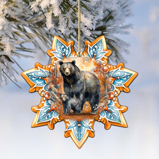 Black Bear Snowflake Wooden Ornaments by G. Debrekht - Nature Wildlife Decor - 8688407